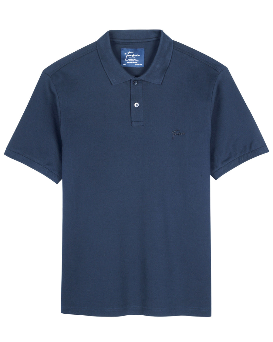 Navy Mercerised Premium Cotton Piqué Men's Regular Fit Polo Shirt with Classic Placket