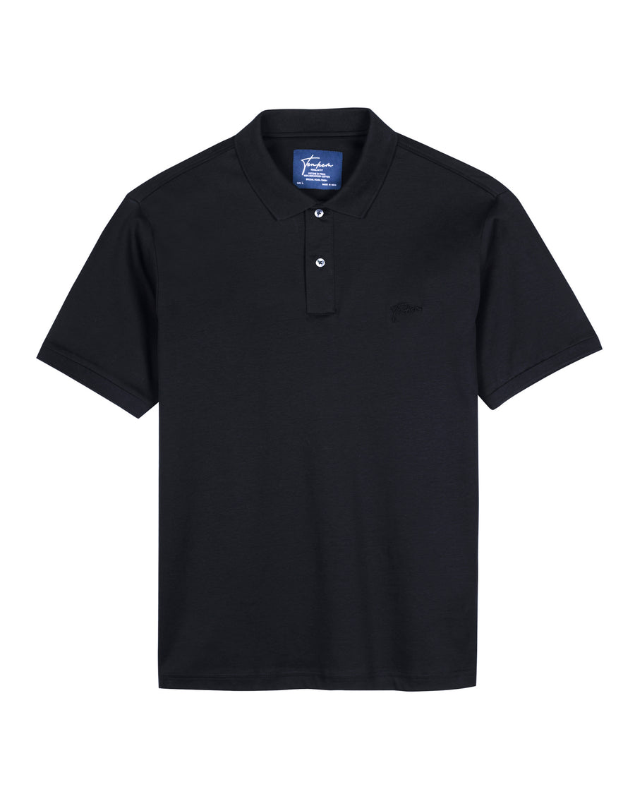 Ink Black Mercerised Luxury Cotton Interlock Men's Regular Fit Polo T-Shirt with Broad Placket
