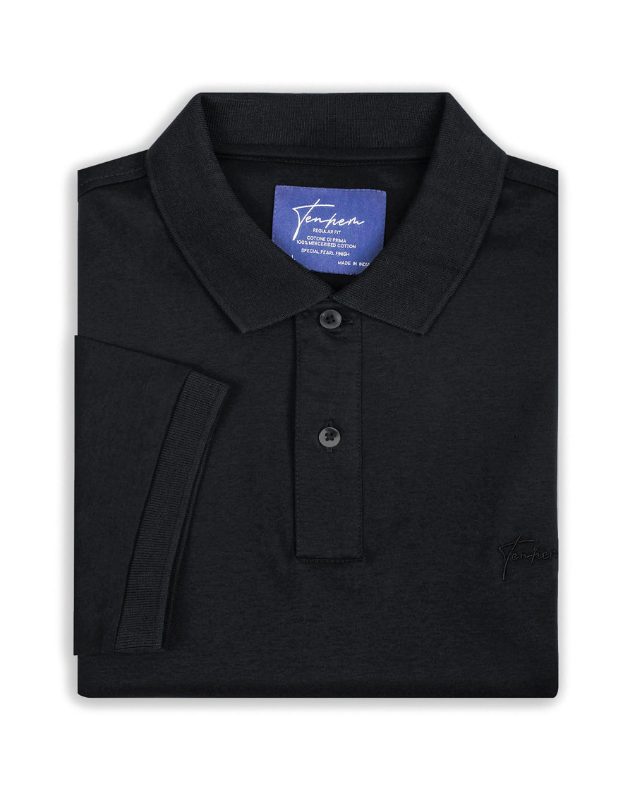 Ruby Black Mercerised Premium Cotton Interlock Men's Regular Fit Polo Shirt with Classic Placket
