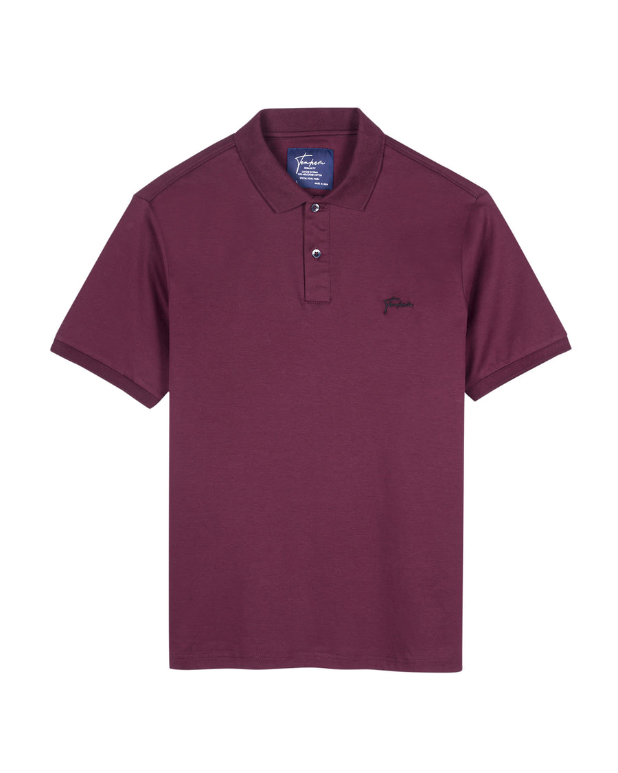 Berry Burgundy Mercerised Luxury Cotton Interlock Men's Regular Fit Polo Shirt with Classic Placket
