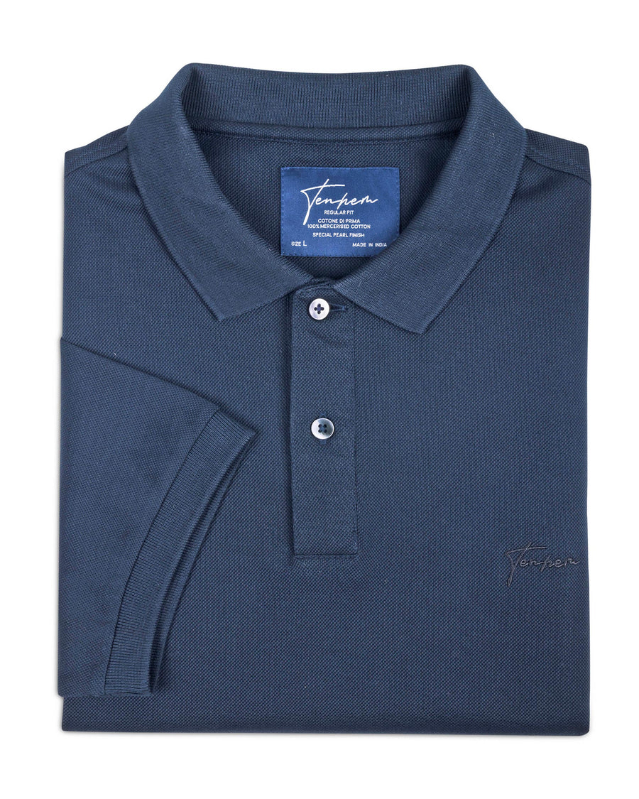 Aztec Navy Mercerised Luxury Cotton Piqué Men's Regular Fit Polo Shirt with Broad Placket
