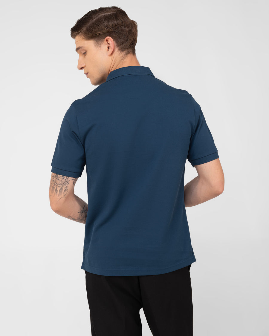 Blue Green Mercerised Luxury Cotton Piqué Men's Regular Fit Polo T-Shirt with Box Placket
