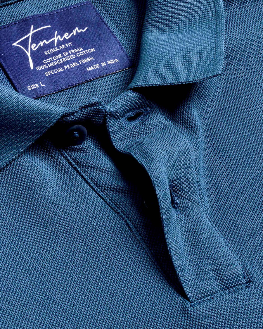 Deep Teal Mercerised Premium Cotton Piqué Men's Regular Fit Polo T-Shirt with Classic Placket
