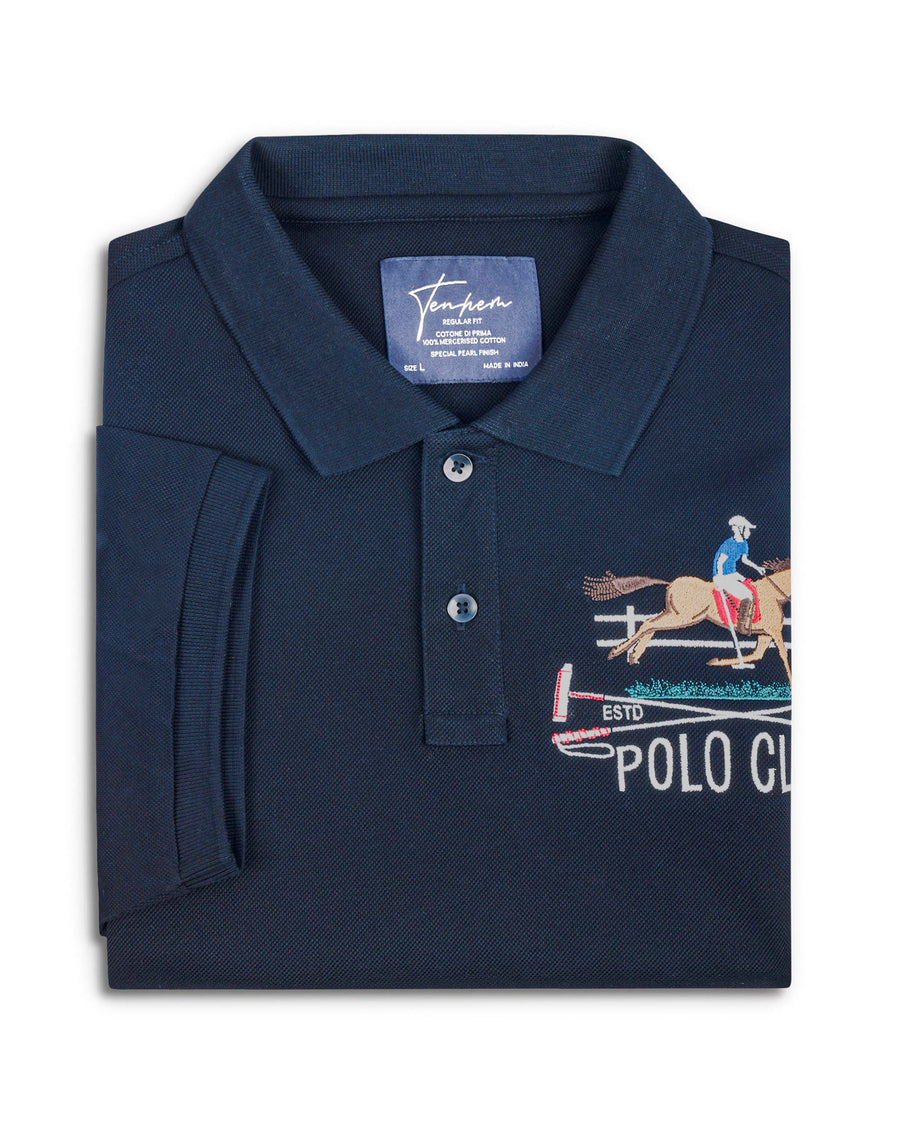Aztec Navy Mercerised Premium Cotton Piqué Men's Regular Fit Embroidered Polo T-Shirt with us polo style
