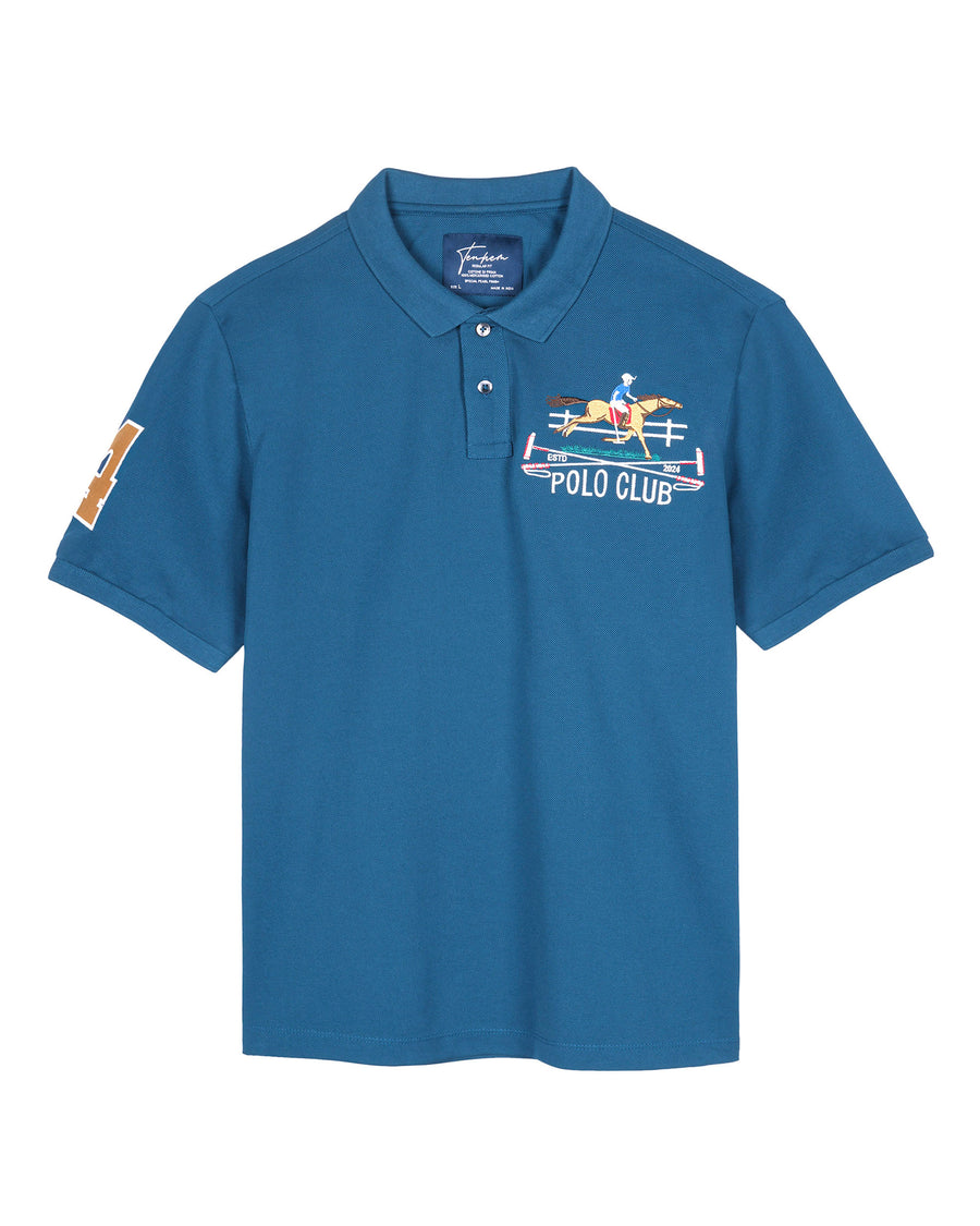 Teal Mercerised Premium Cotton Piqué Men's Regular Fit Embroidered Polo T-Shirt with us polo style
