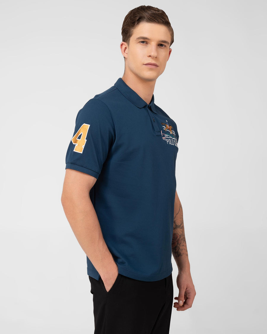 Teal Mercerised Premium Cotton Piqué Men's Regular Fit Embroidered Polo T-Shirt with us polo style
