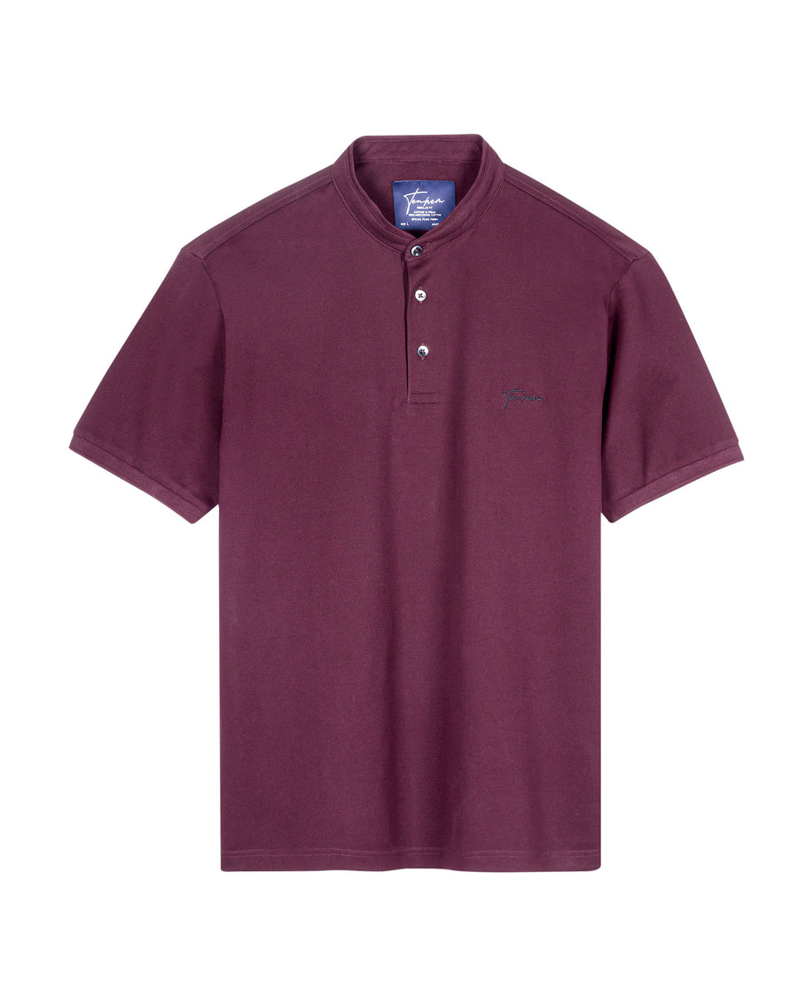 Burgundy Wine Mercerised Premium Cotton Piqué Men's Regular Fit Polo Shirt with Stand Collar
