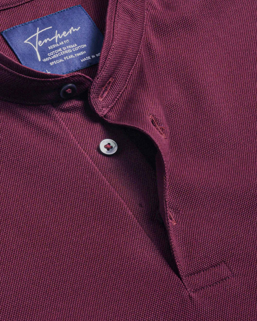 Cranberry Red Mercerised Premium Cotton Piqué Men's Regular Fit Polo T-Shirt with Chinese Collar
