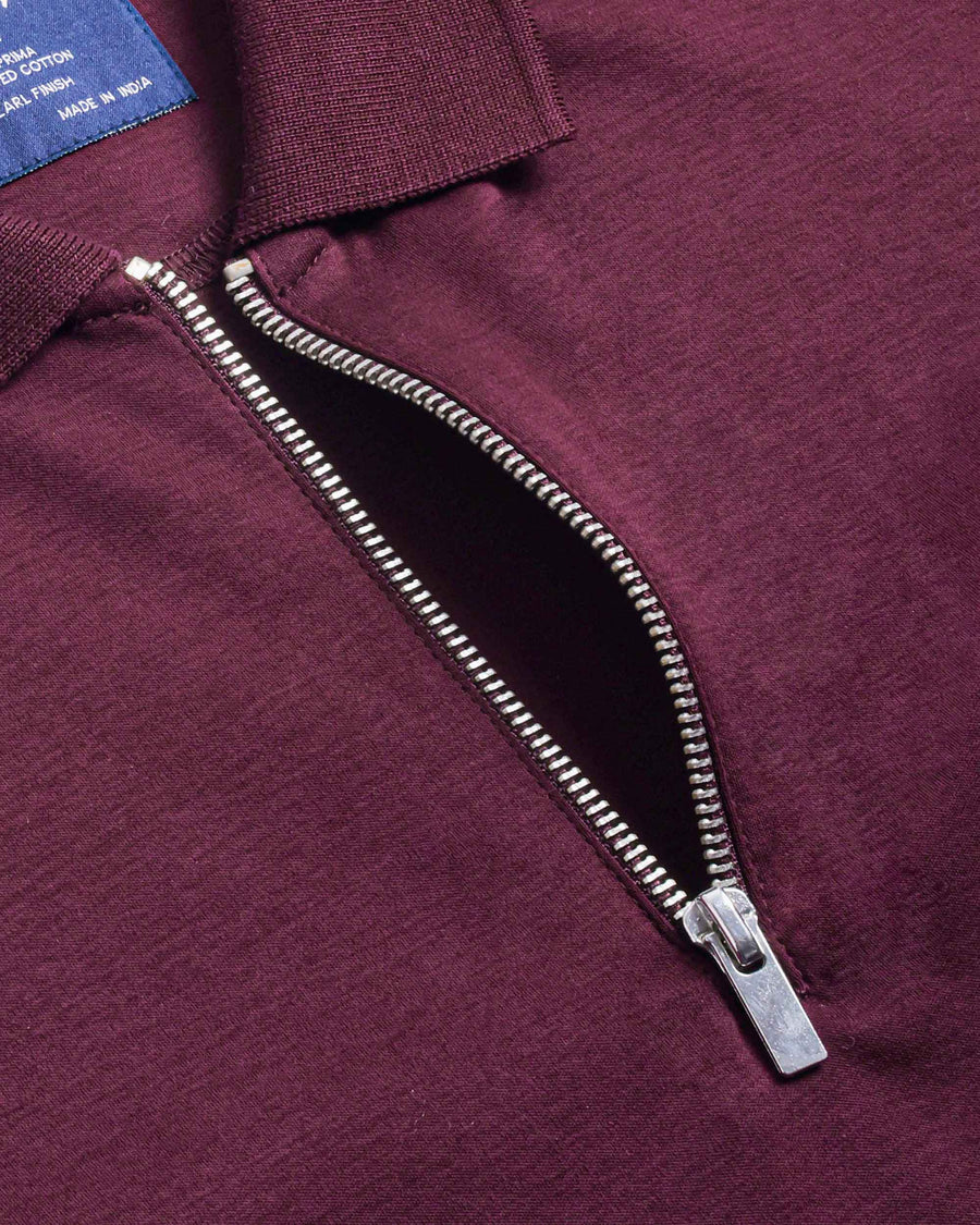 Berry Burgundy Mercerised Premium Cotton Interlock Men's Regular Fit Polo T-Shirt with Metallic Zipper
