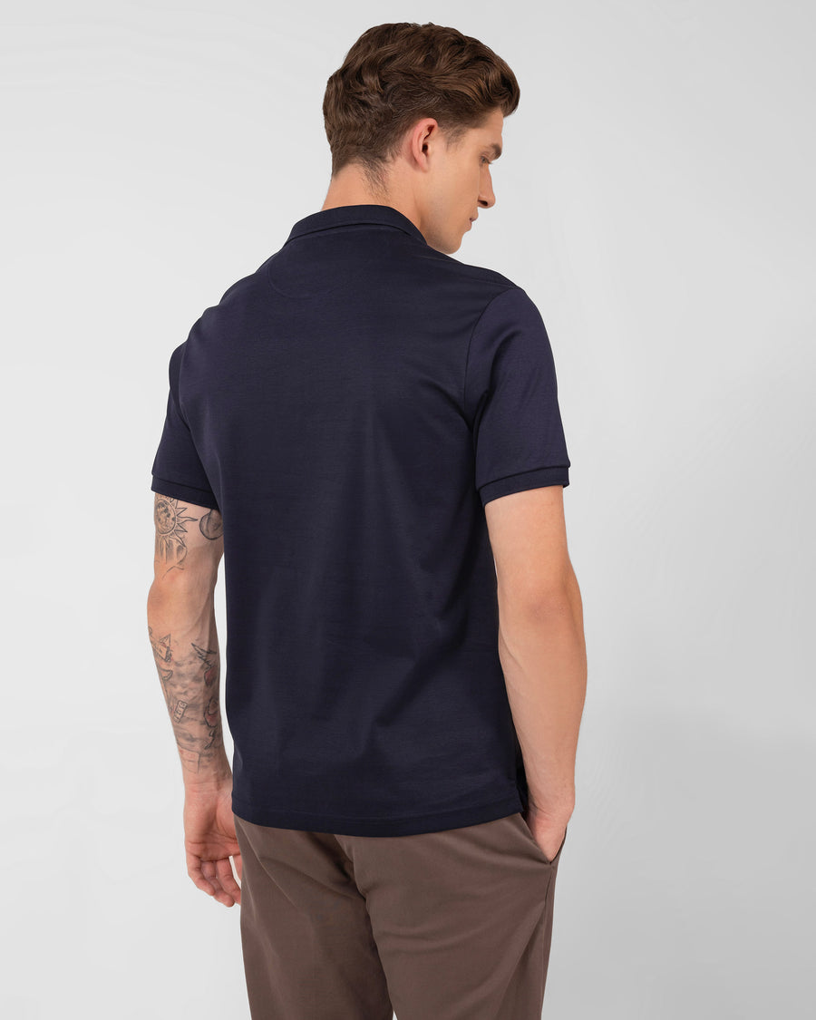 Dark Navy Mercerised Luxury Cotton Interlock Men's Regular Fit Polo T-Shirt with Metallic Zip
