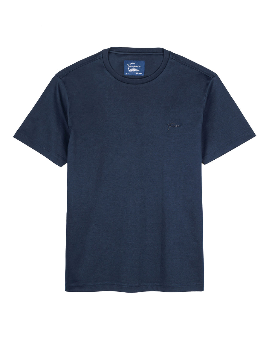 Vulcan Navy Mercerised Premium Cotton Interlock Round Neck T-Shirt
