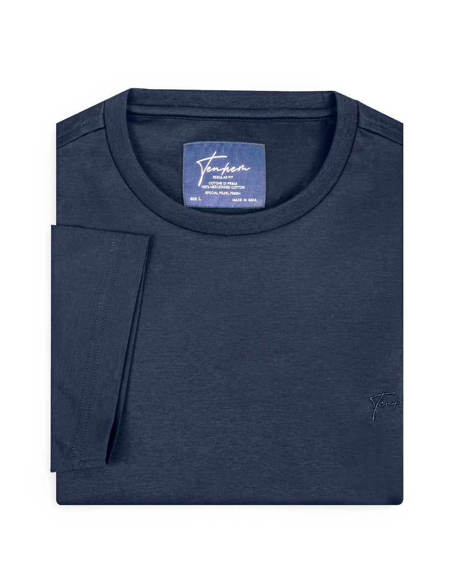 Navy Mercerised Luxury Cotton Interlock Men's Regular Fit Round Neck T-Shirt
