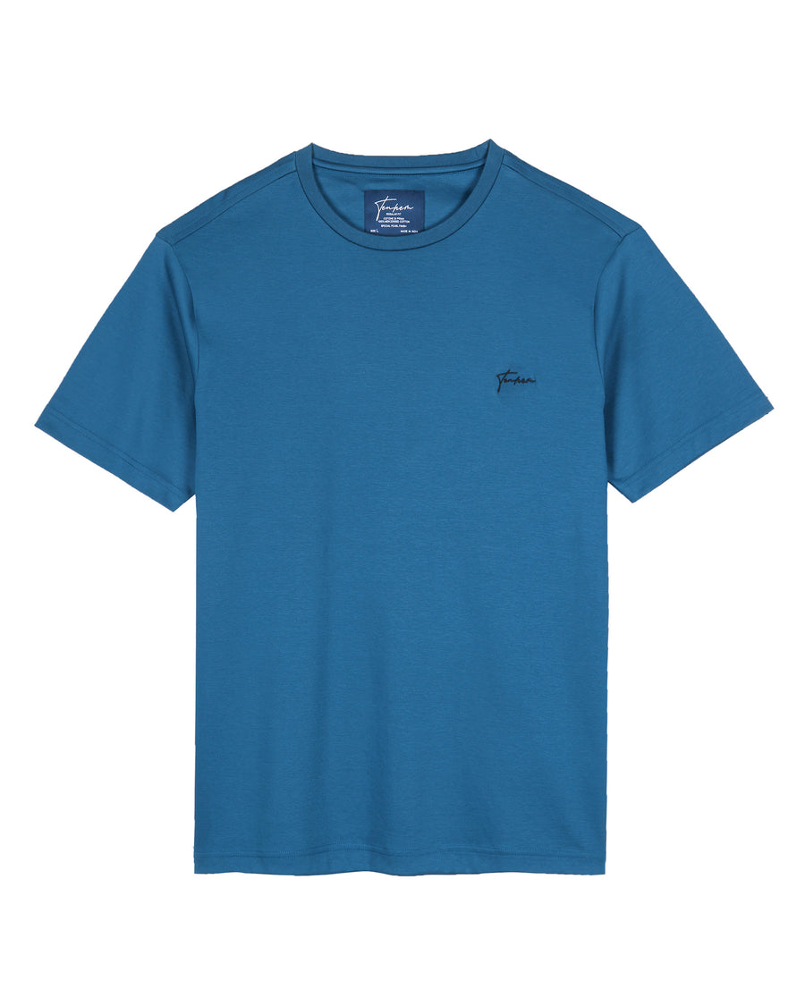Blue Green Mercerised Premium Cotton Interlock Crew Neck T-Shirt
