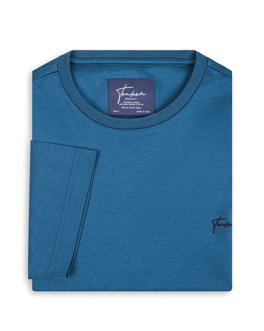 Deep Teal Mercerised Luxury Cotton Interlock Men's Regular Fit Round Neck T-Shirt
