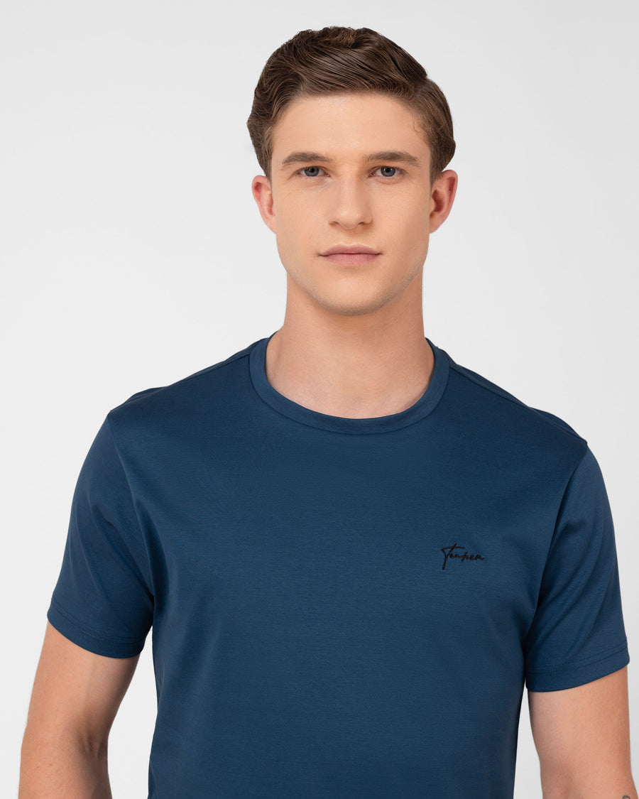 Teal Mercerised Premium Cotton Interlock Round Neck T-Shirt
