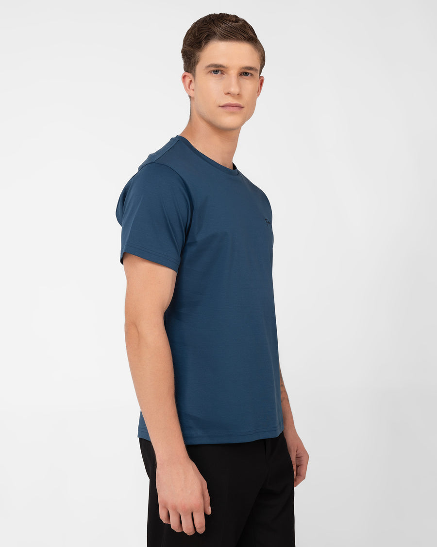Teal Blue Mercerised Premium Cotton Interlock Round Neck T-Shirt
