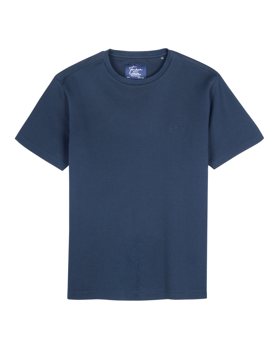 Deep Navy Mercerised Luxury Cotton Piqué Crew Neck T-Shirt
