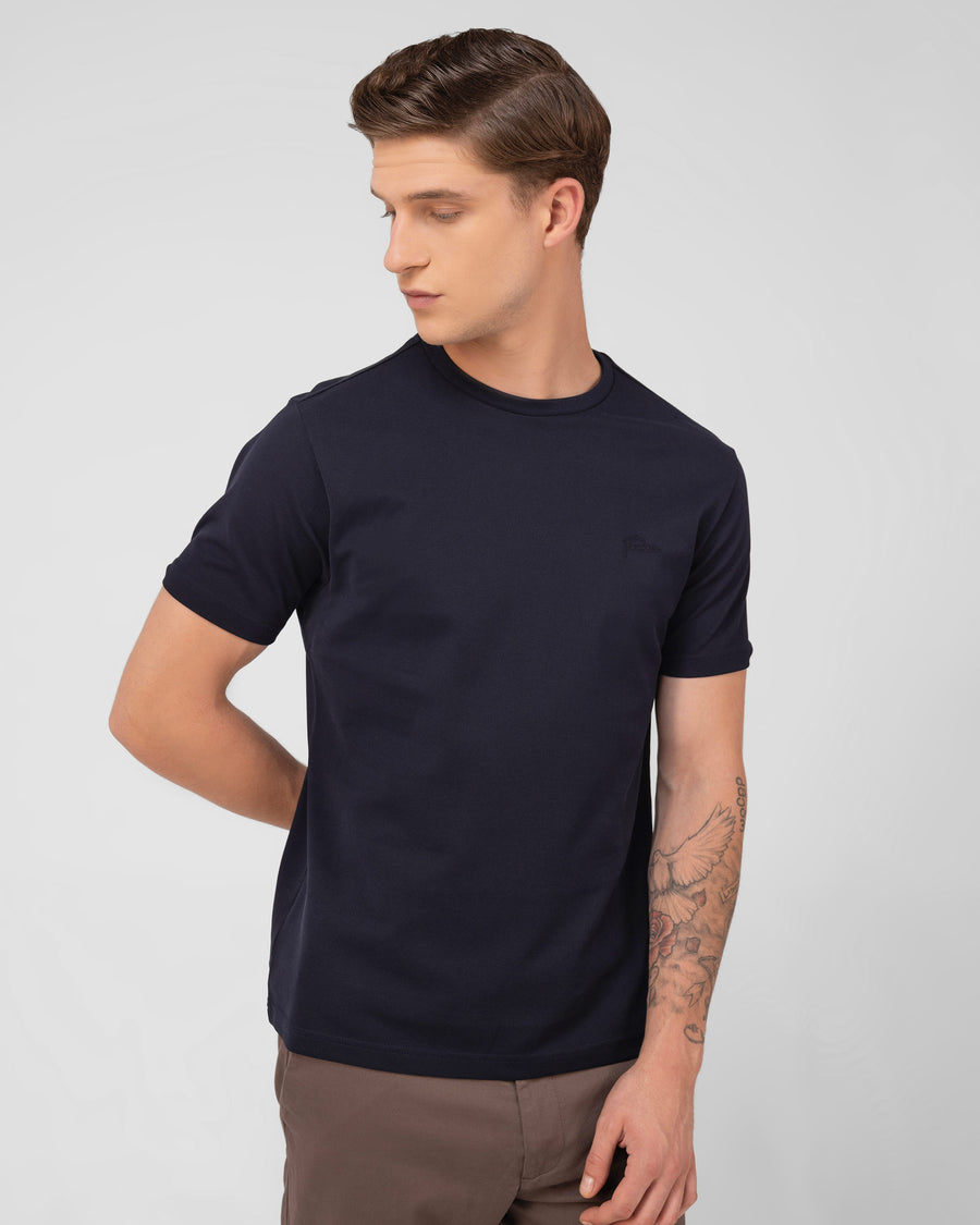 Navy Mercerised Premium Cotton Piqué Men's Regular Fit Round Neck T-Shirt
