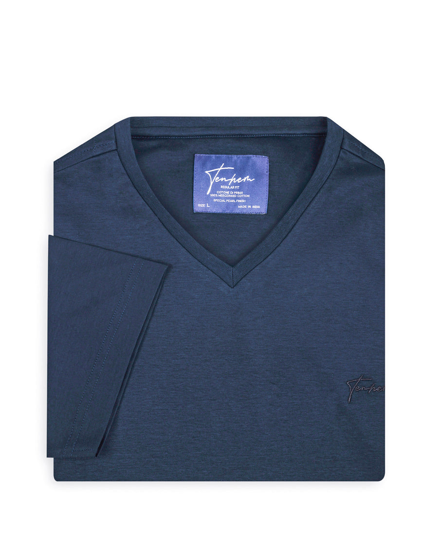 Midnight Navy Mercerised Luxury Cotton Interlock Men's Regular Fit T-Shirt  Front View
