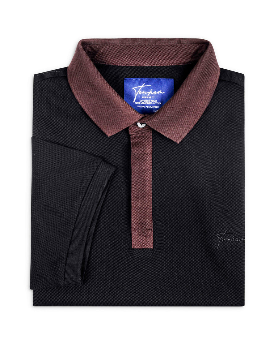 Pitch Black Mercerised Luxury Cotton Piqué Men's Regular Fit Polo T-Shirt
