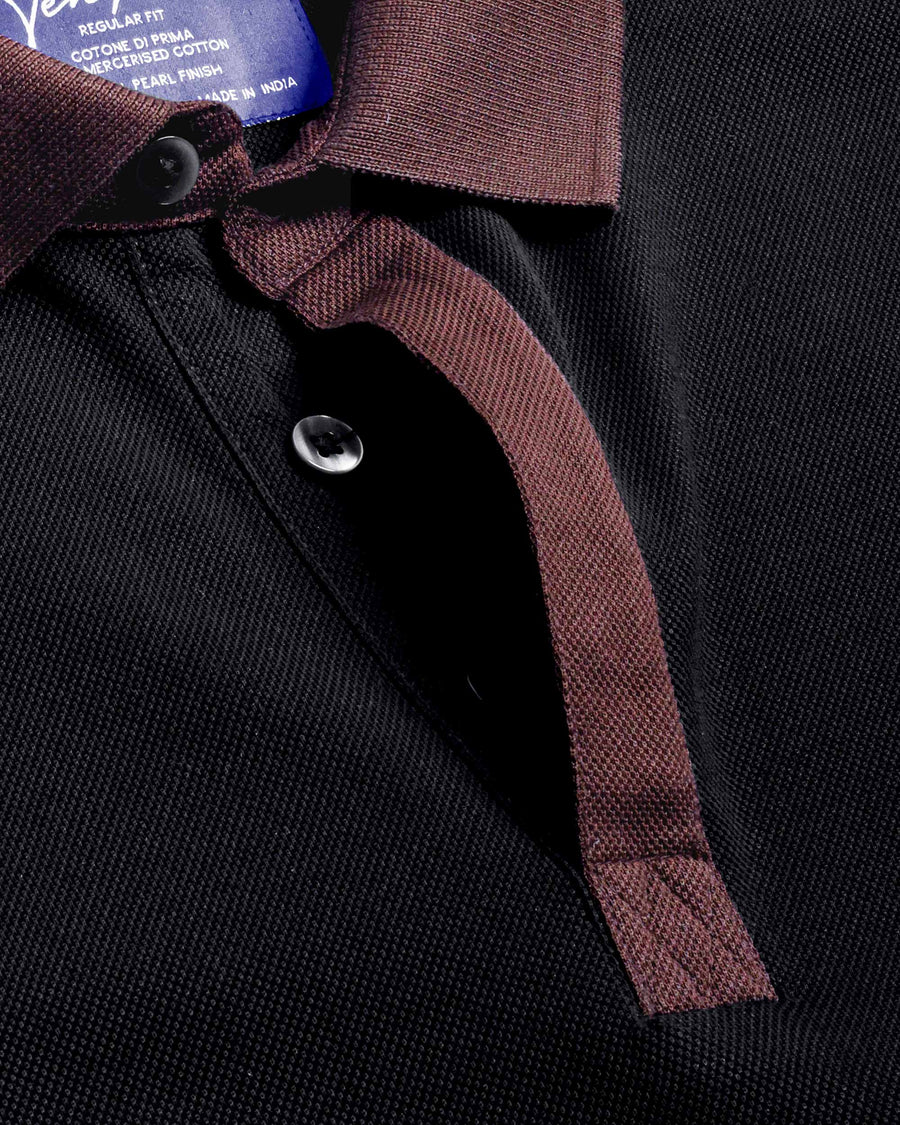 Pitch Black Mercerised Luxury Cotton Piqué Men's Regular Fit Polo T-Shirt
