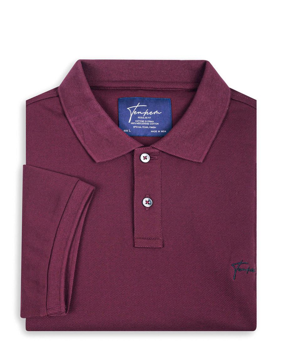 Cranberry Red Mercerised Luxury Cotton Piqué Men's Regular Fit Polo T-Shirt with us polo style
