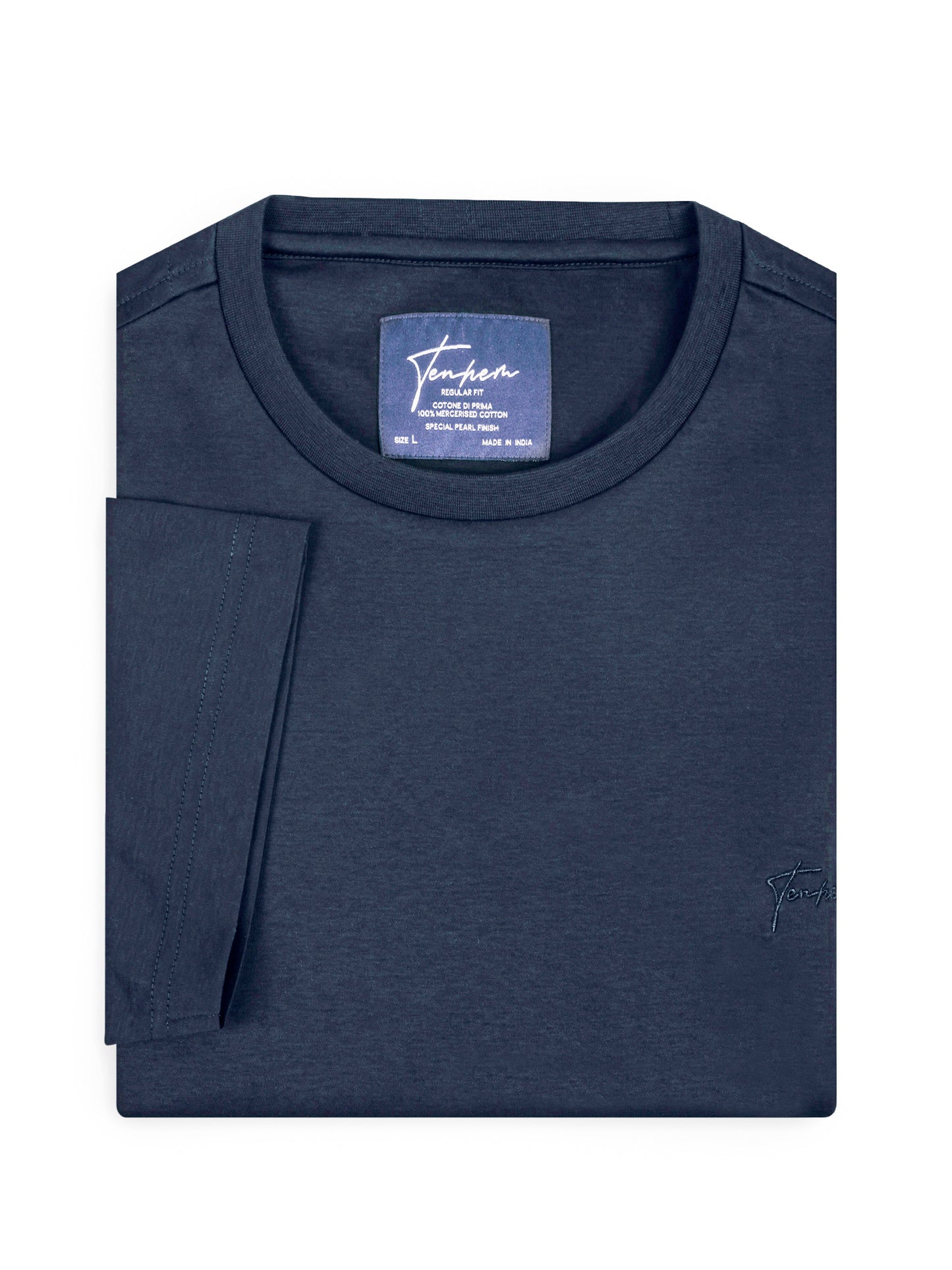 Regular fit mercerized cotton t shirt in navy interlock fabric for men – TENHEM
