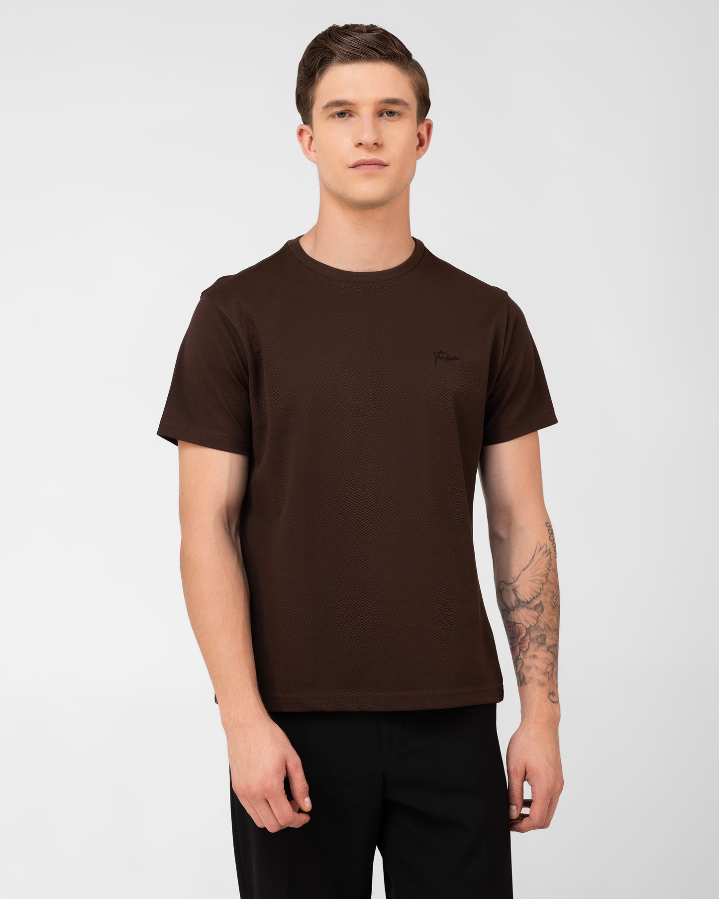 Luxury regular fit t shirt for men in brown mercerised cotton pique – TENHEM