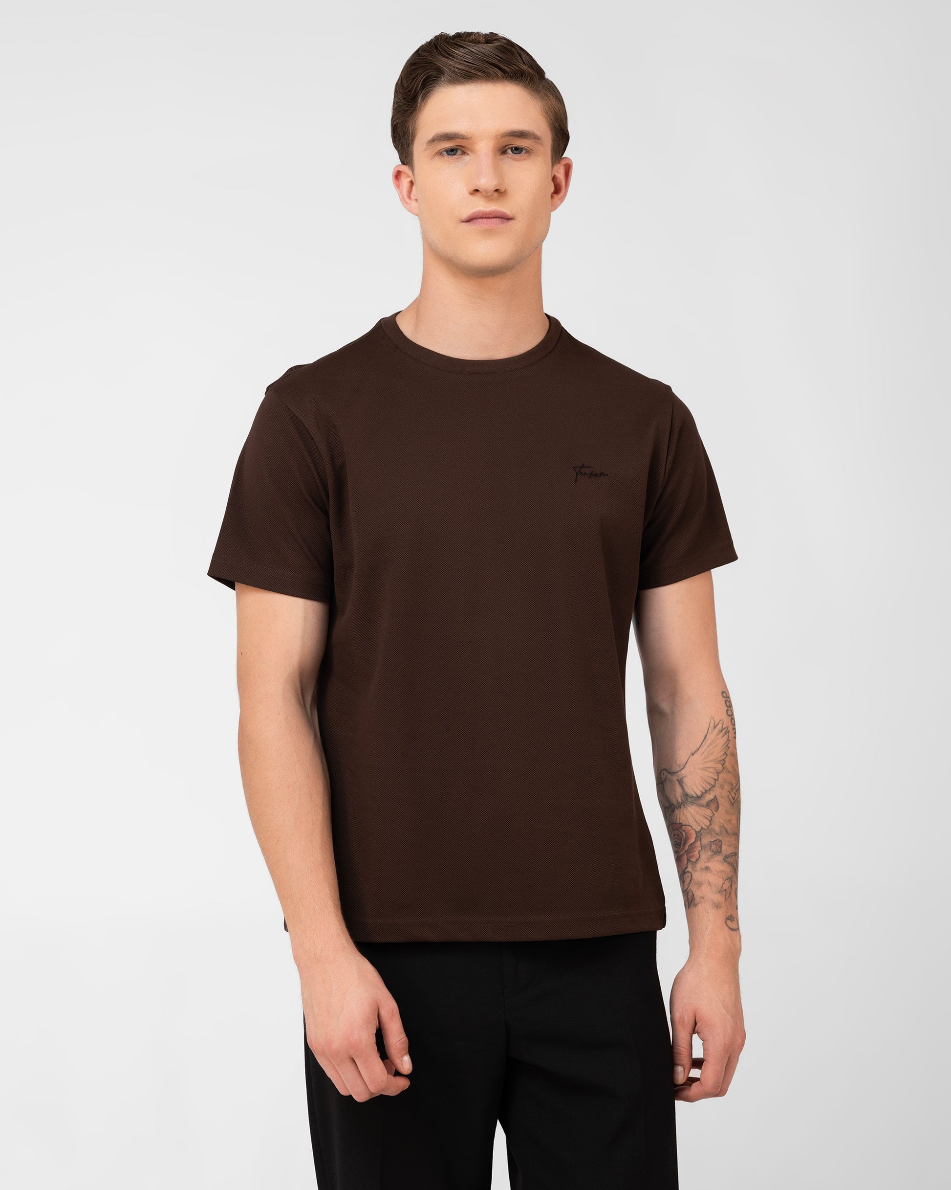 Luxury regular fit t shirt for men in brown mercerised cotton pique – TENHEM