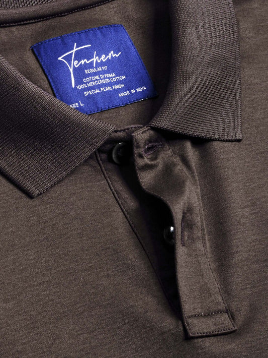 Classic brown polo shirt in mercerised cotton interlock with regular fit and smooth, premium finish Tenhem