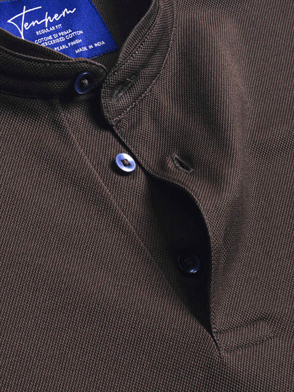 Mercerised cotton pique brown polo shirt for men with smooth and structured design Tenhem