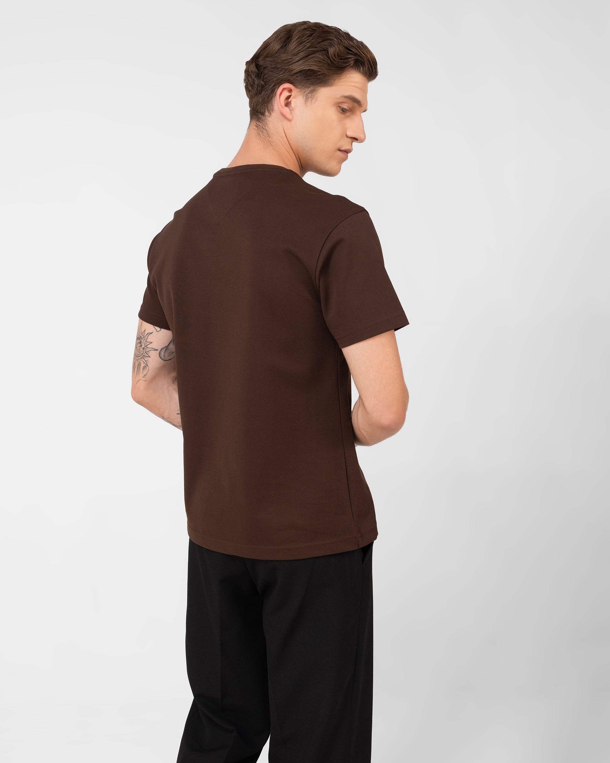Premium brown cotton pique t shirt in regular fit crafted from mercerised cotton – TENHEM
