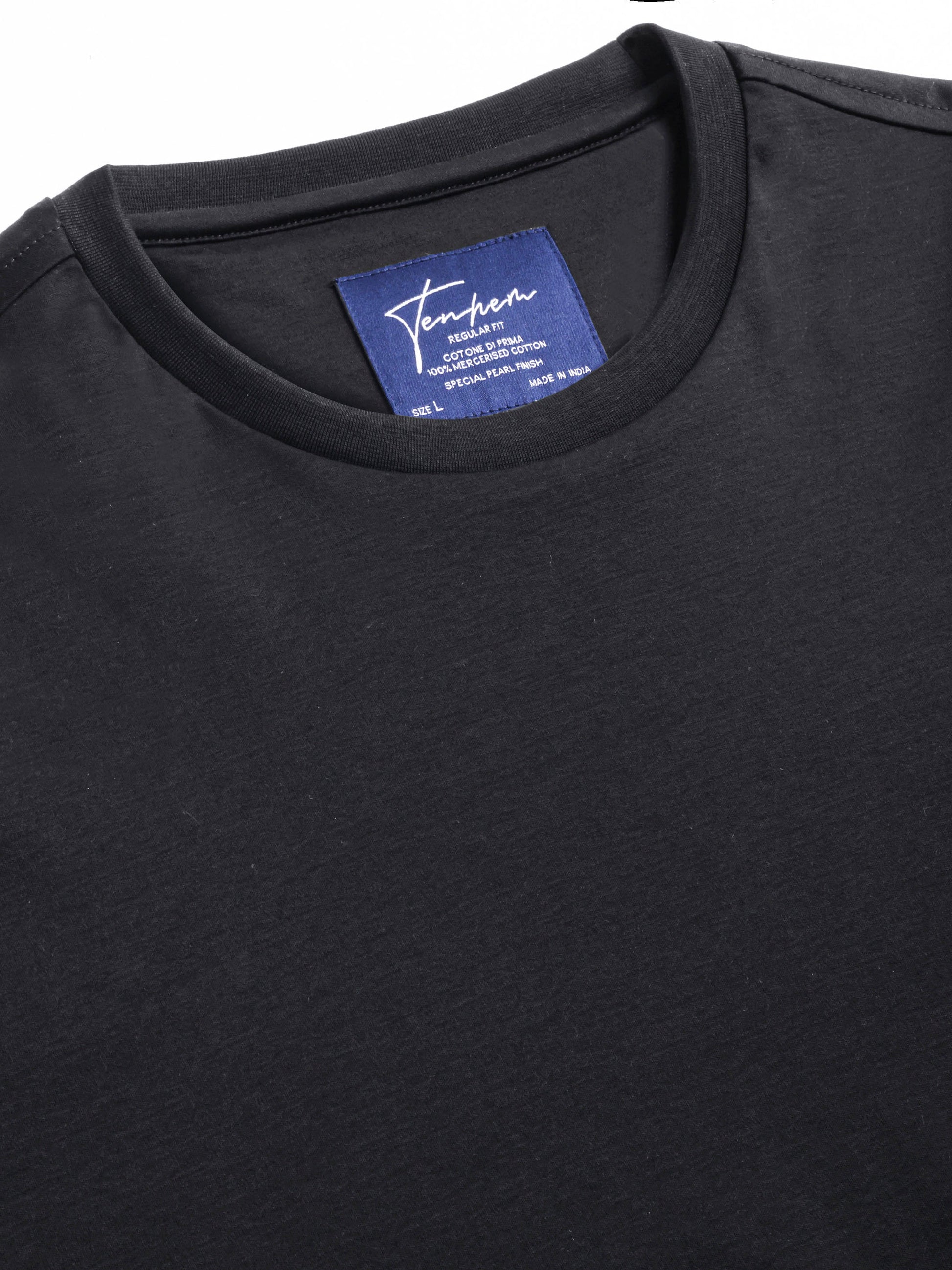 Regular fit mercerised cotton t shirt for men in black interlock fabric – TENHEM
