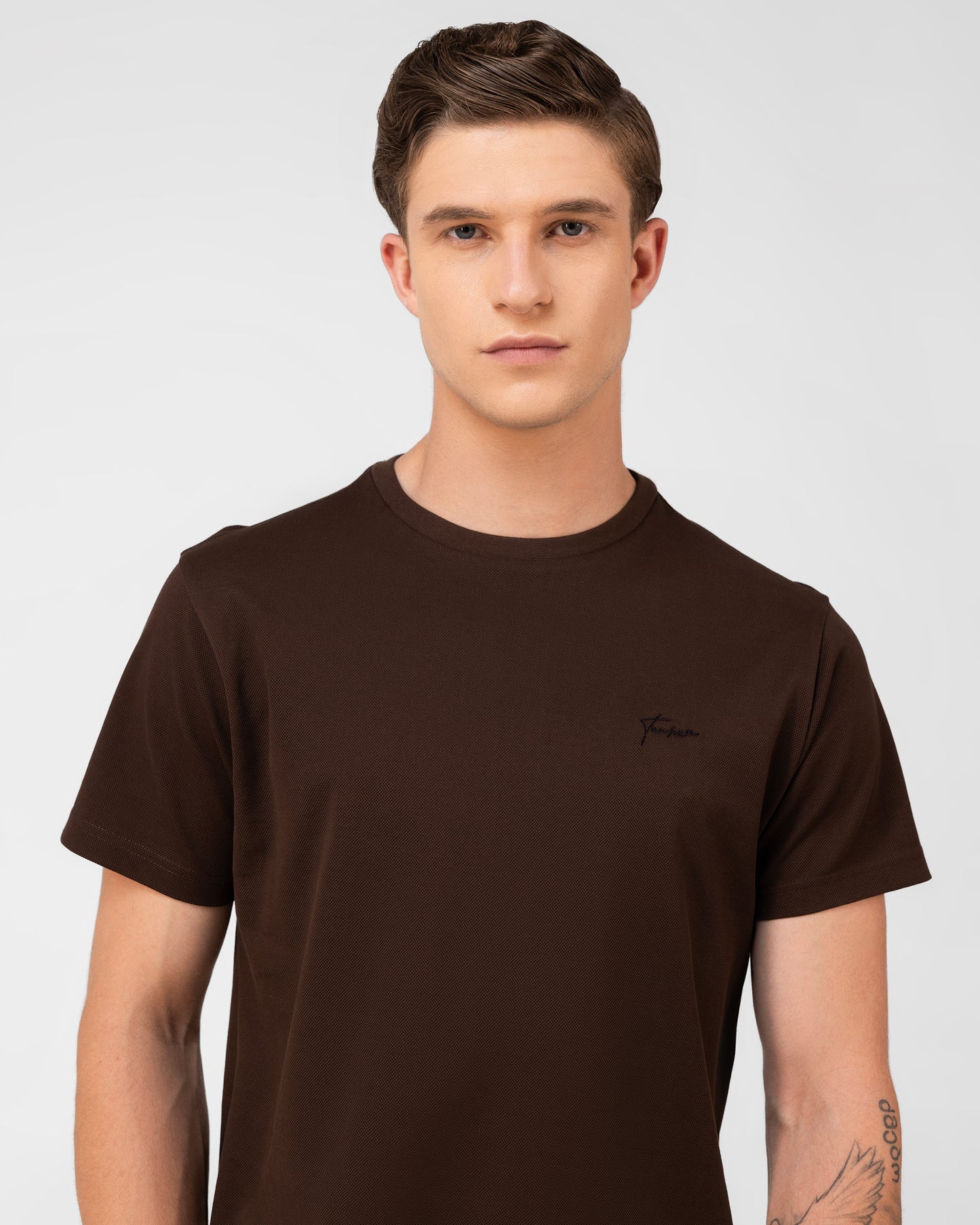 Regular fit mercerised cotton t shirt for men in brown pique knit – TENHEM

