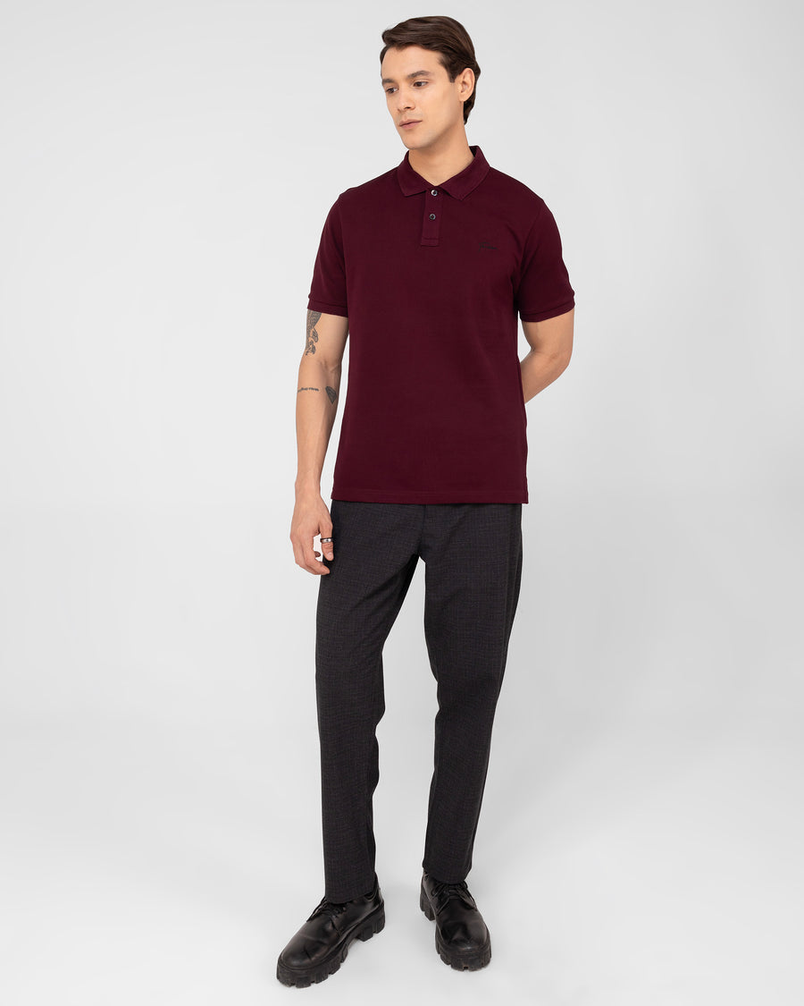 Deep Red Mercerised Luxury Cotton Piqué Men's Regular Fit Polo T-Shirt with Box Placket
