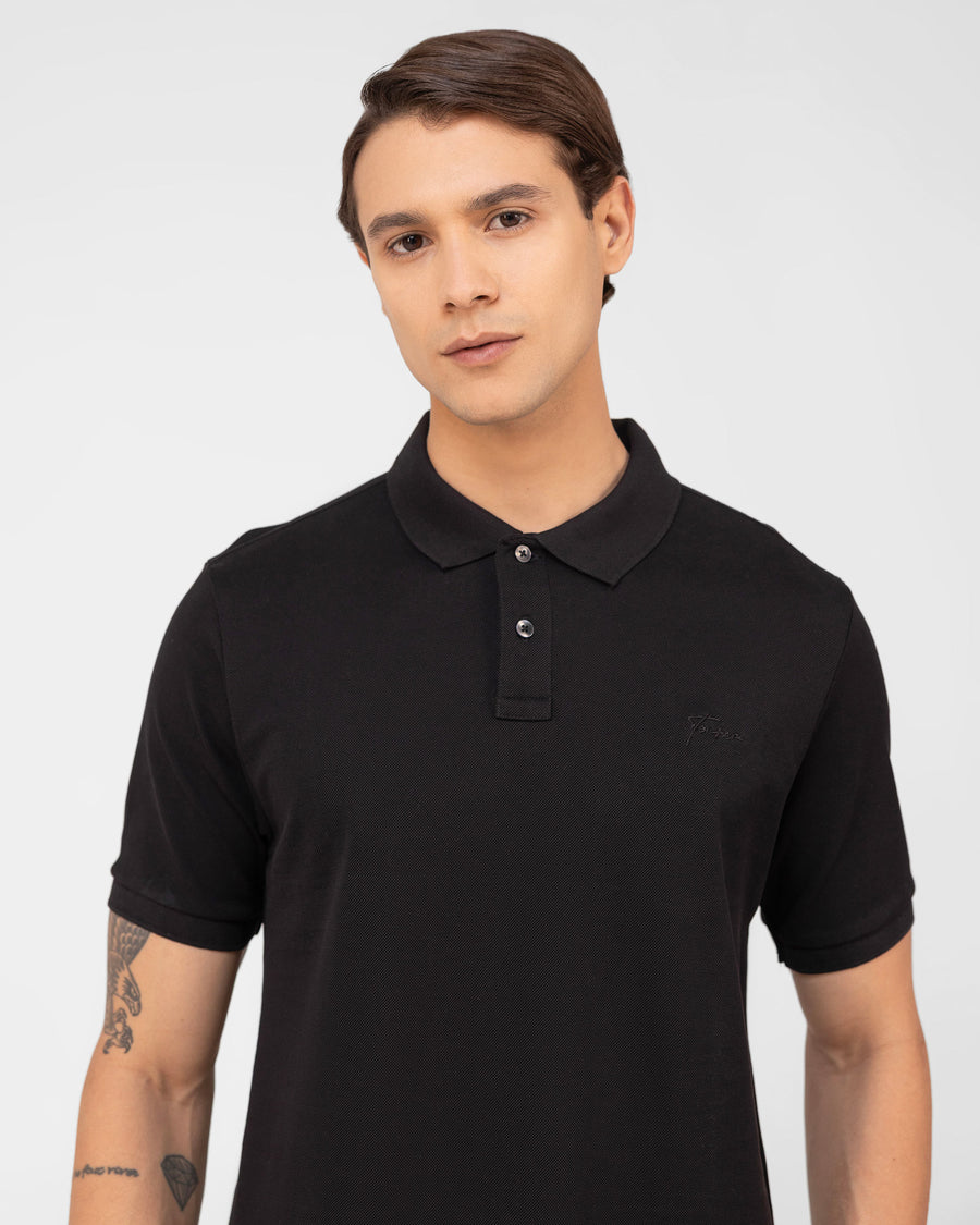Midnight Black Mercerised Premium Cotton Piqué Men's Regular Fit Polo T-Shirt with us polo style
