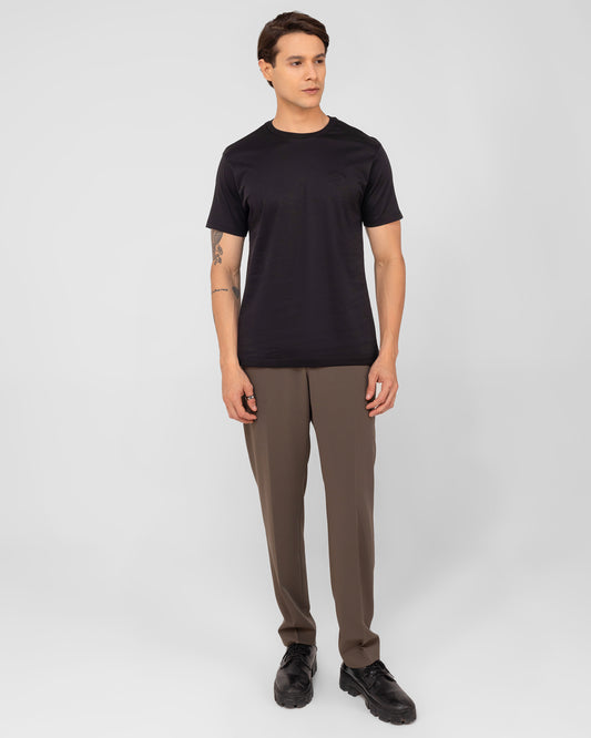 Black round neck t-shirt in mercerised cotton with rich luster – TENHEM