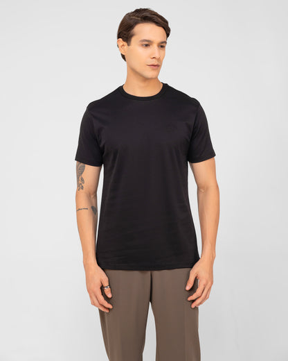 Regular fit mercerised cotton t shirt for men in black interlock fabric with premium finish Tenhem
