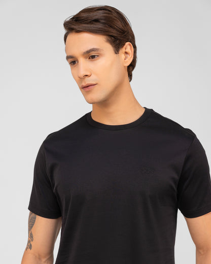 Regular fit mercerized cotton t shirt in black interlock knit for men Tenhem

