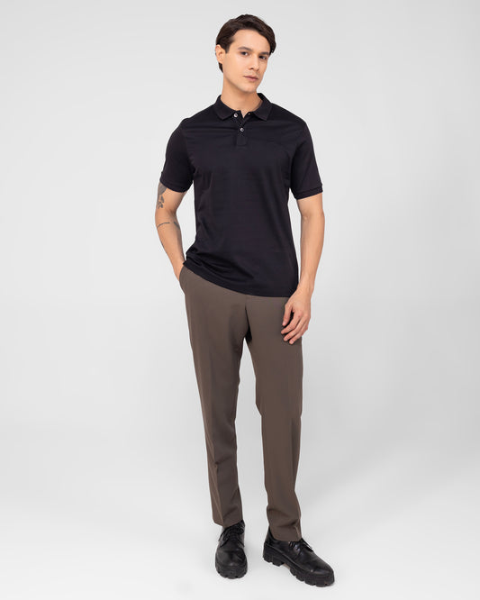Black Polo T-shirt Clean Placket Mercerised Cotton Interlock