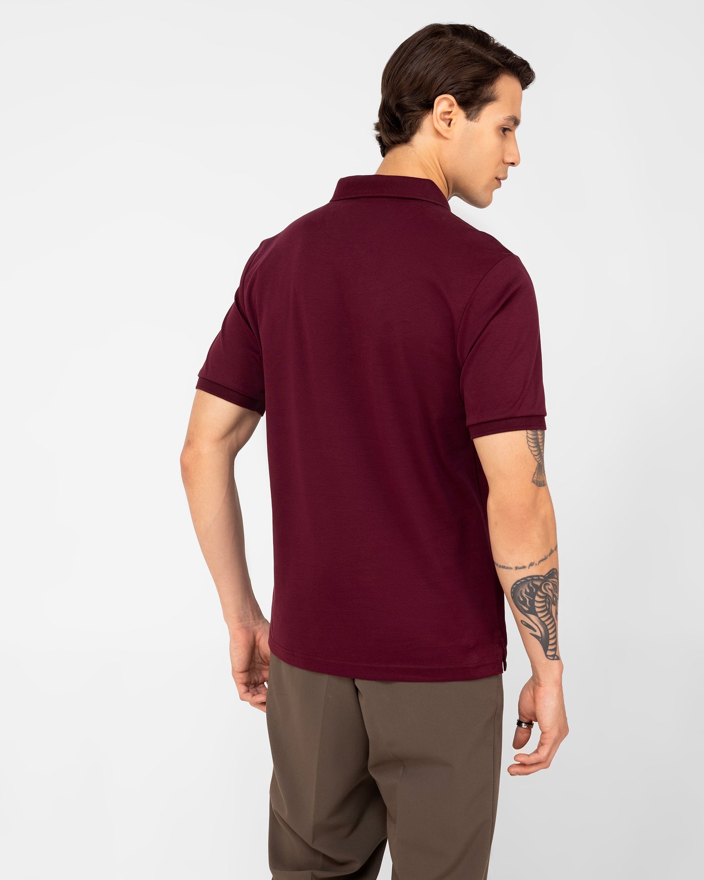 Premium zipper polo t shirt in wine crafted from high-GSM mercerised cotton – TENHEM
