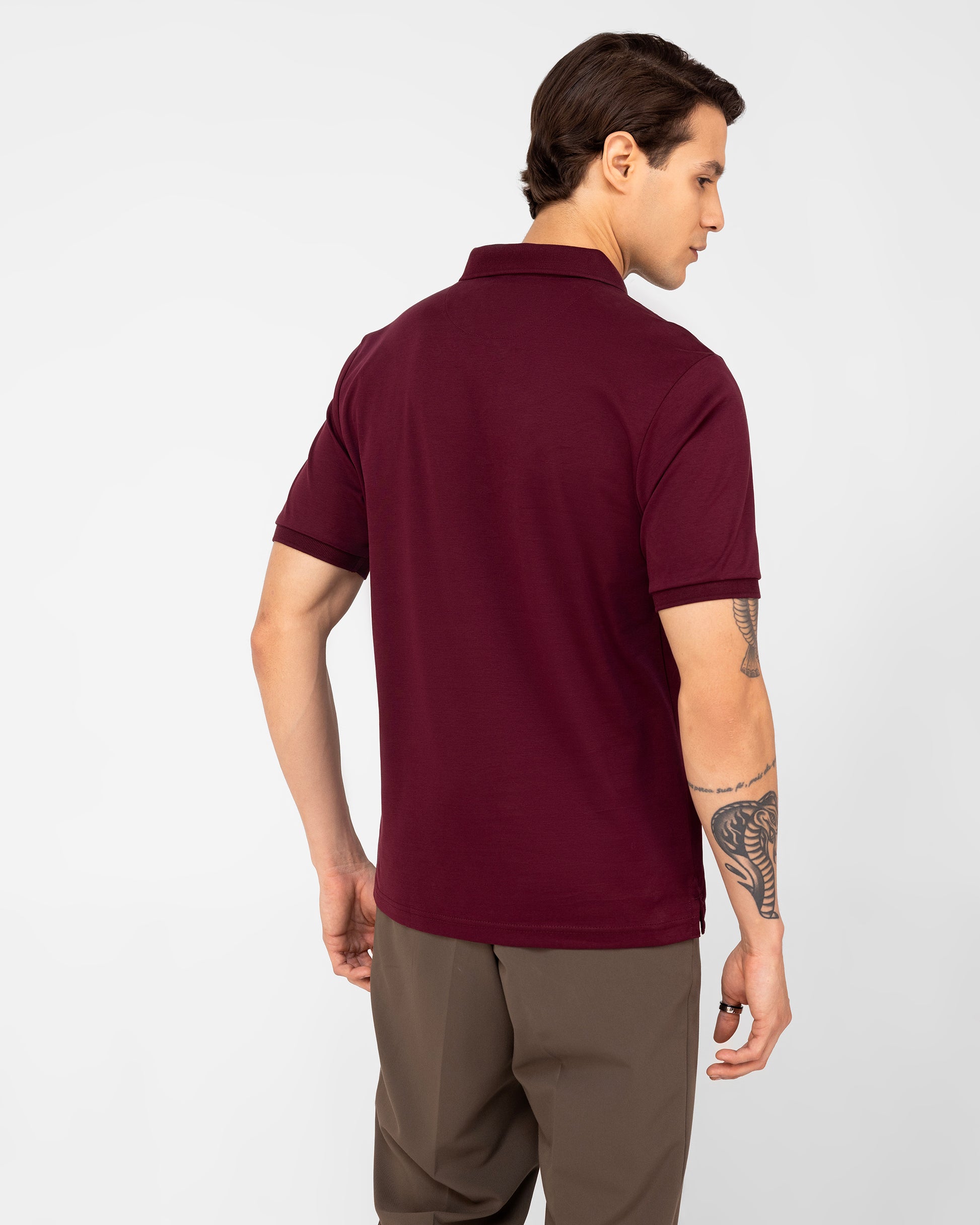 Premium zipper polo t shirt in wine crafted from high-GSM mercerised cotton – TENHEM
