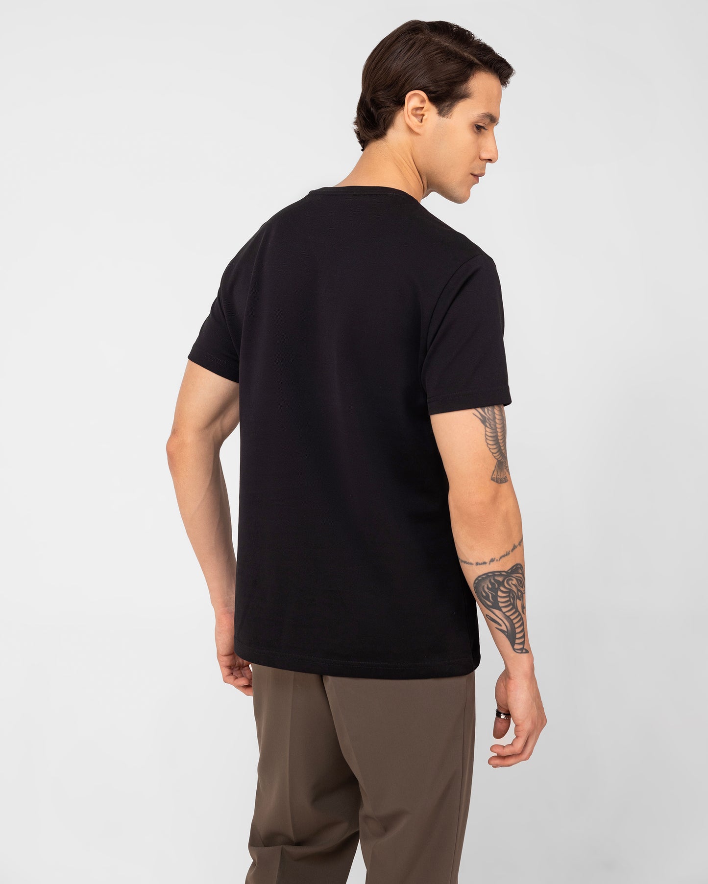 High GSM black t-shirt in premium mercerised cotton pique – TENHEM