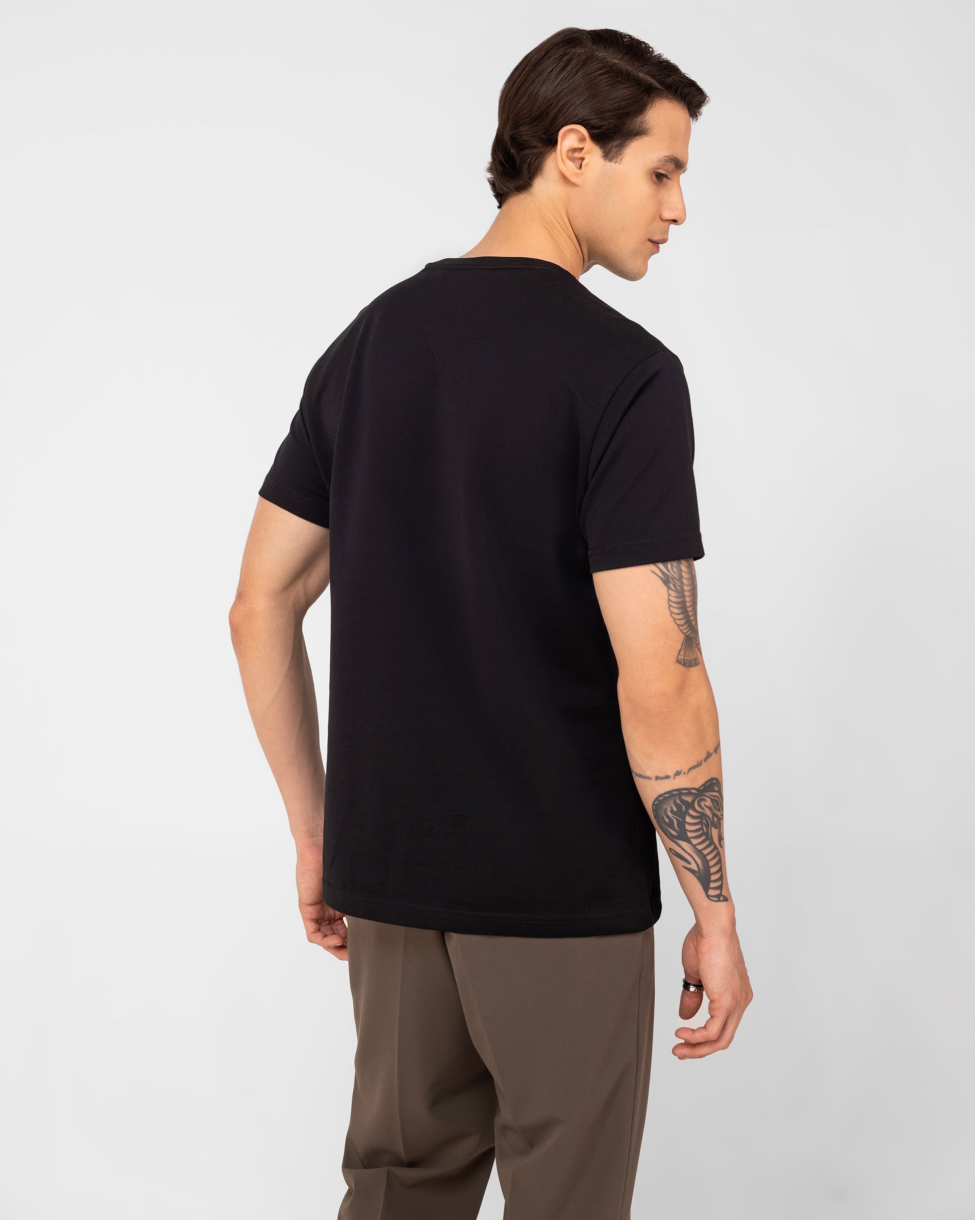 High GSM black t-shirt in premium mercerised cotton pique – TENHEM