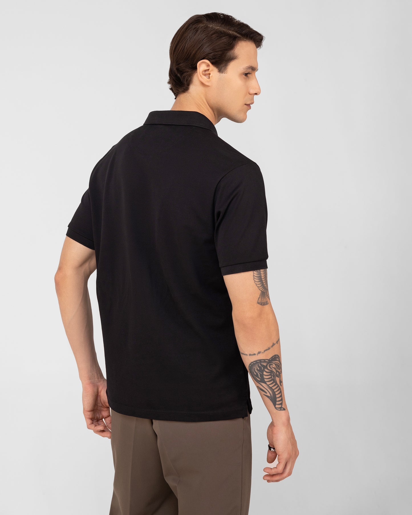 Zipper Black Polo T-shirt Mercerised Cotton Pique