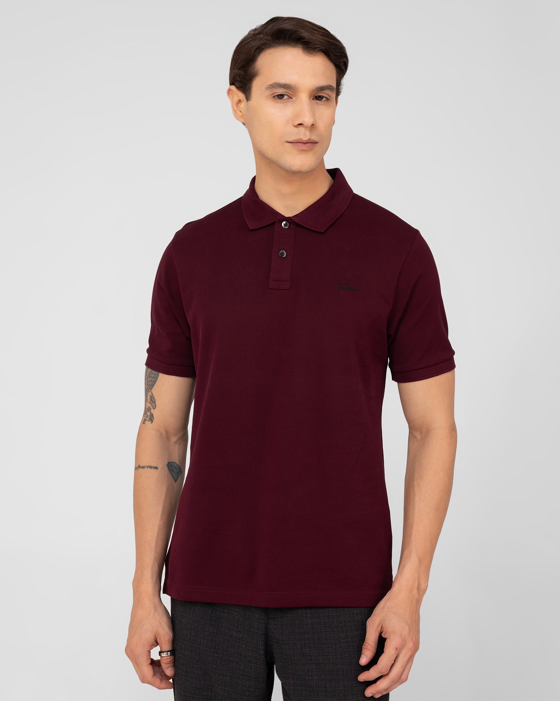 Mercerised cotton pique wine polo shirt featuring a durable and luxurious regular fit – TENHEM