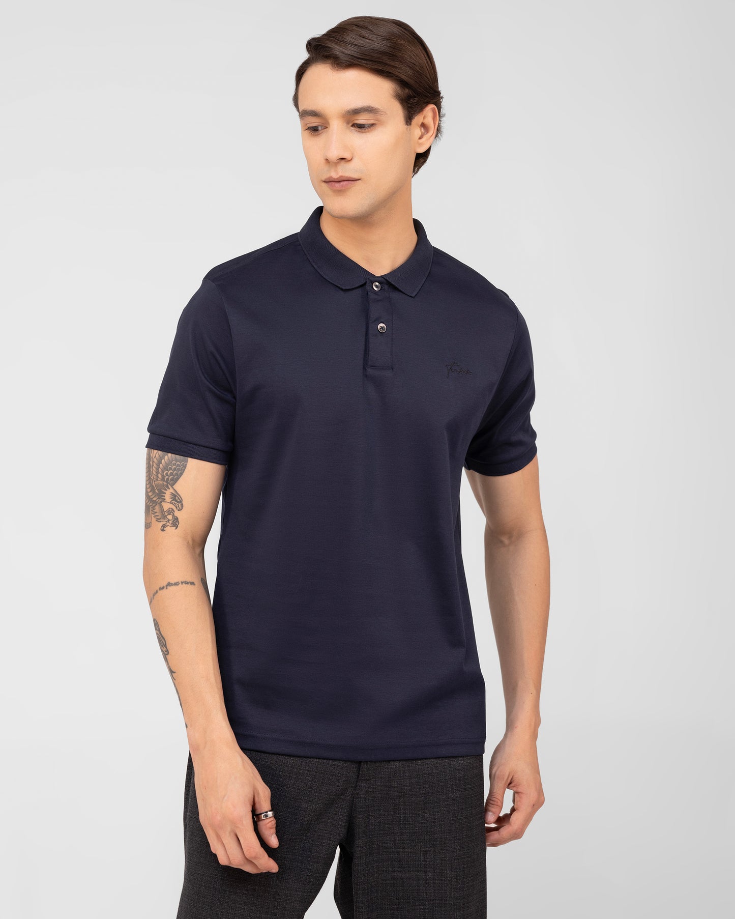 Men’s high GSM navy blue mercerised cotton polo t-shirt – TENHEM