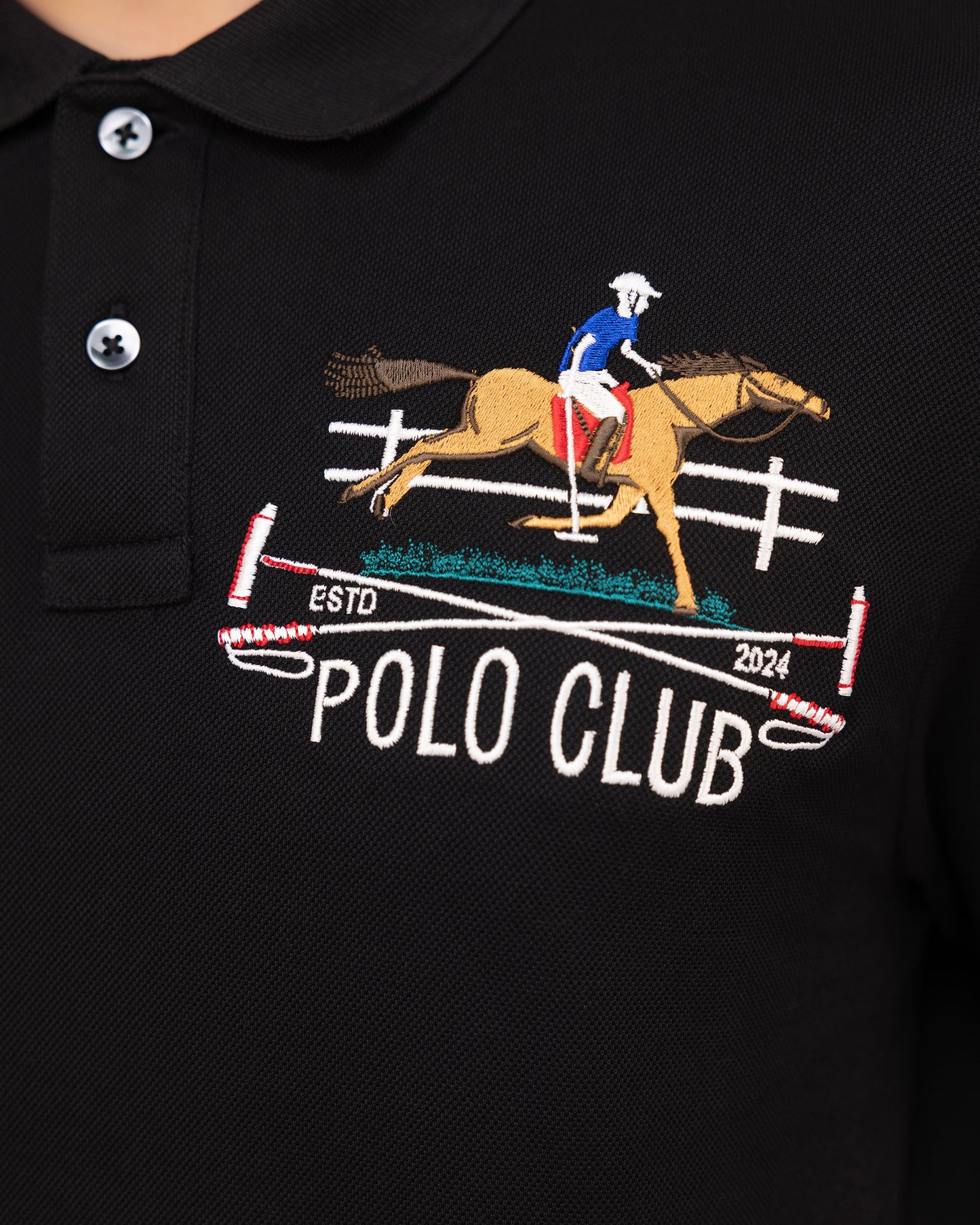 Black Polo T-shirt Embroidered Mercerised Cotton Pique