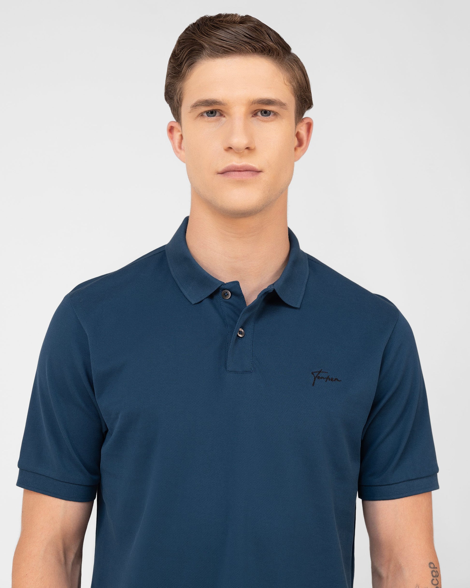 Teal polo shirt in mercerised cotton pique fabric with elegant and timeless styling Tenhem
