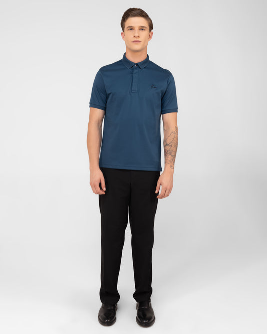 Teal Polo T-shirt Covered Placket Mercerised Cotton Interlock